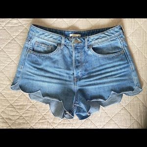 H&M High-Waisted Button-Fly Scalloped Bottom Shorts